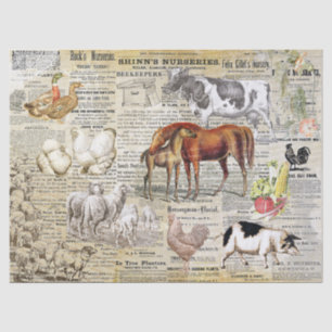 Antike Vintage Landtiere Ephemera Beige Seidenpapier