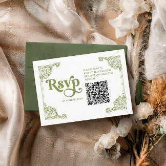 Antike Vintage-Olivgrün-Rahmen-Hochzeit mit QR RSVP Karte