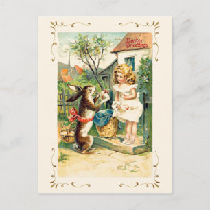 Antike Vintage-Ostergrüße Häschen Mädchen Feiertagspostkarte