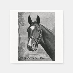 Antike Vintage Pferdeschwarzweiss-illustration Serviette