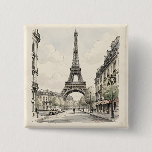 Antike Vintage-Reiseillustration von Paris Button