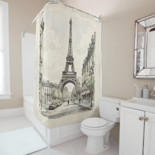 Antike Vintage-Reiseillustration von Paris Duschvorhang