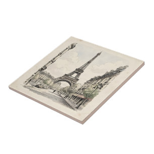 Antike Vintage-Reiseillustration von Paris Fliese
