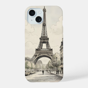 Antike Vintage-Reiseillustration von Paris iPhone 15 Hülle