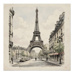 Antike Vintage-Reiseillustration von Paris Poster