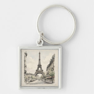 Antike Vintage-Reiseillustration von Paris Schlüsselanhänger