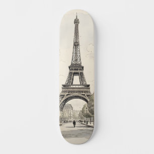 Antike Vintage-Reiseillustration von Paris Skateboard