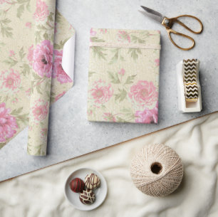 Antike Vintage rosa Wasserfarbe floral botanisch Geschenkpapier