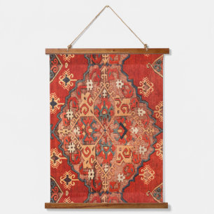 Antike Vintage Rot-Türkische Kilim-Bergwand Wandteppich Mit Holzrahmen