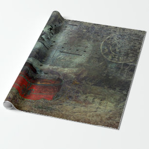 Antike Vintage rote schwarze alte Notenblätter Geschenkpapier