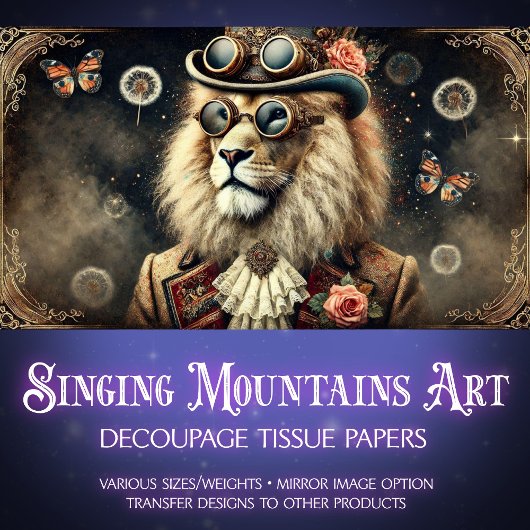 Antike Vintage Steampunk Lion Decoupage Seidenpapier