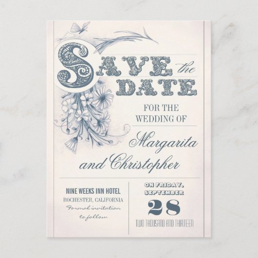 antike Vintage-Typografie-Save-the-Date-Postkarten Ankündigungspostkarte (Vorderseite)
