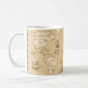 Antike Vintage-Weltkarte mit Ländergrenzen Kaffeetasse