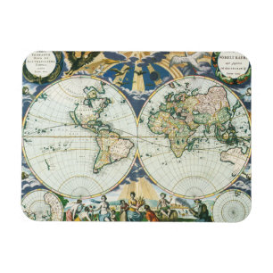 Antike Vintage-Weltkarte von Pieter Goos, 1666 Magnet