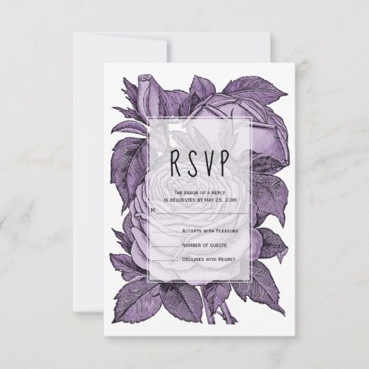 Antike violette Rose Vintage Hochzeit UAWG RSVP Karte (Vorderseite)