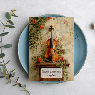 Antike Violine mit Rosen Karte