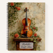 Antike Violine mit Rosen Notizblock (Vorderseite)