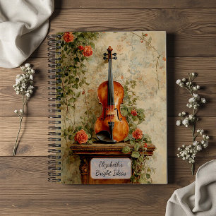 Antike Violine mit Rosen Notizblock