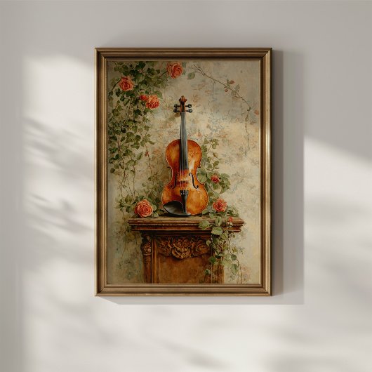 Antike Violine mit Rosen Poster