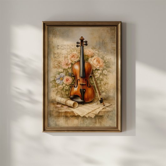 Antike Violinen-Blumenkomposition Poster