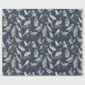 Antike Vögel Illustrationen Gravuren Cream Navy Geschenkpapier (Flach)