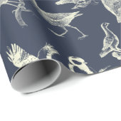 Antike Vögel Illustrationen Gravuren Cream Navy Geschenkpapier (Rolleneckpunkt)