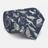 Antike Vögel Illustrationen Gravuren Cream Navy Krawatte (Gerollt)
