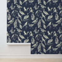 Antike Vögel Illustrationen Gravuren Cream Navy