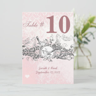 Antike Vogel Rosa Musikalische Hochzeitstisch Nr. Einladung