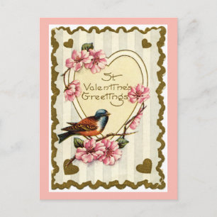 Antike Vogel-Rosa-Valentinskarte Feiertagspostkarte