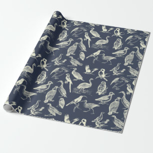 Antike Vogelbilder Gravuren Cream Navy Geschenkpapier