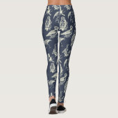 Antike Vogelcreme und Navy Print Illustriert Leggings (Rückseite)