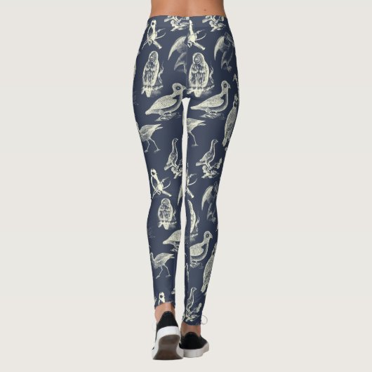 Antike Vogelcreme und Navy Print Illustriert Leggings (Rückseite)