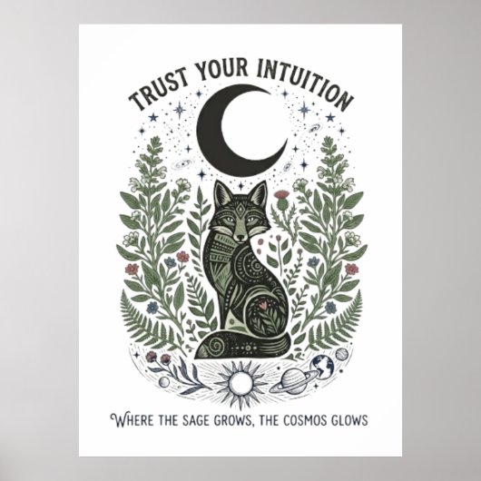 Antike Volkskunst Fuchs Sagegrün Himmelsgewölbe Poster (Vorne)