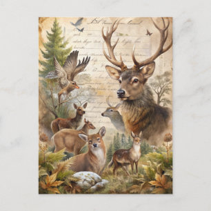 Antike Waldlandschaft mit Hirschen und Herbstlaub  Postkarte
