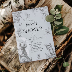 Antike Waldtiere Baby Shower Einladung