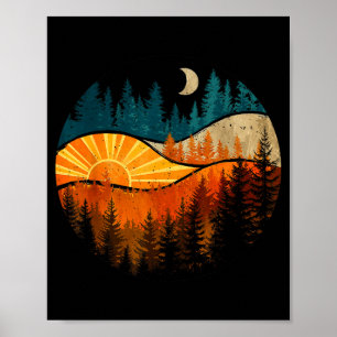 Antike Waldtrees Sonnenuntergang Mond Outdoor-Natu Poster