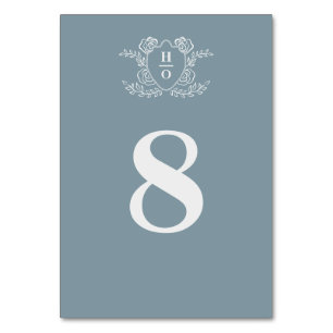 Antike Wappen Florales Monogramm Blau Hochzeit Tischnummer