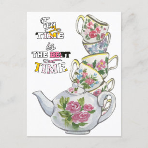 Antike Wasserfarbe Teezeit Postkarte