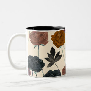 Antike Wasserfarben Herbstblumen in kräftigen Farb Zweifarbige Tasse