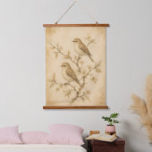 Antike Wasserfarben-Vögel Botanischer Wandteppich Mit Holzrahmen (Schlafzimmer)