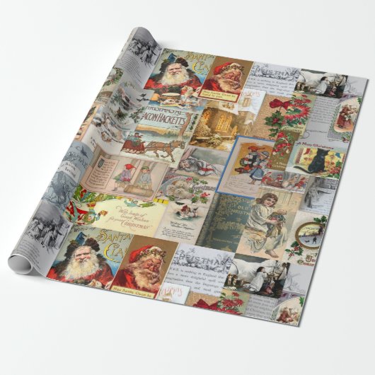 Antike Weihnachts-Ephemera-Collage Decoupage Geschenkpapier (Ungerollt)