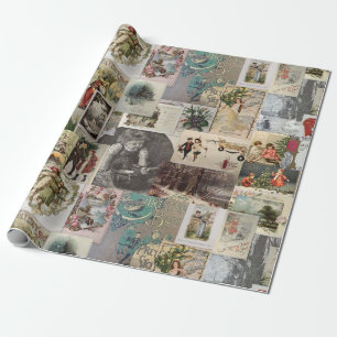 Antike Weihnachts-Ephemera-Collage Decoupage Geschenkpapier