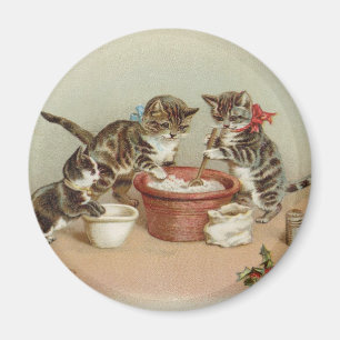 Antike Weihnachts-Kitty-Katzen machen Pudding Magnet