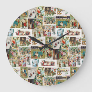 Antike Weihnachts Vintage Collage Xmas Große Wanduhr