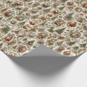 Antike Weihnachtsephemera   Retro-Weihnachtsmann V Geschenkpapier