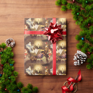 Antike Weihnachtsfiguren, tanzende Puppen, Teddybä Geschenkpapier