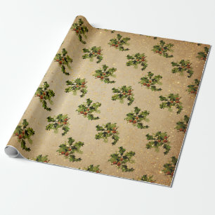 Antike WeihnachtsPflanzen-rotes frohe Geschenkpapier