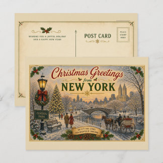 Antike Weihnachtspostkarte vom Central Park Postkarte