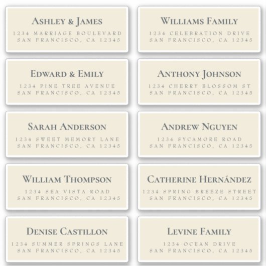 Antike weiße Gastadresse Labels ORDER 6" oder 8"! (Vorderseite)